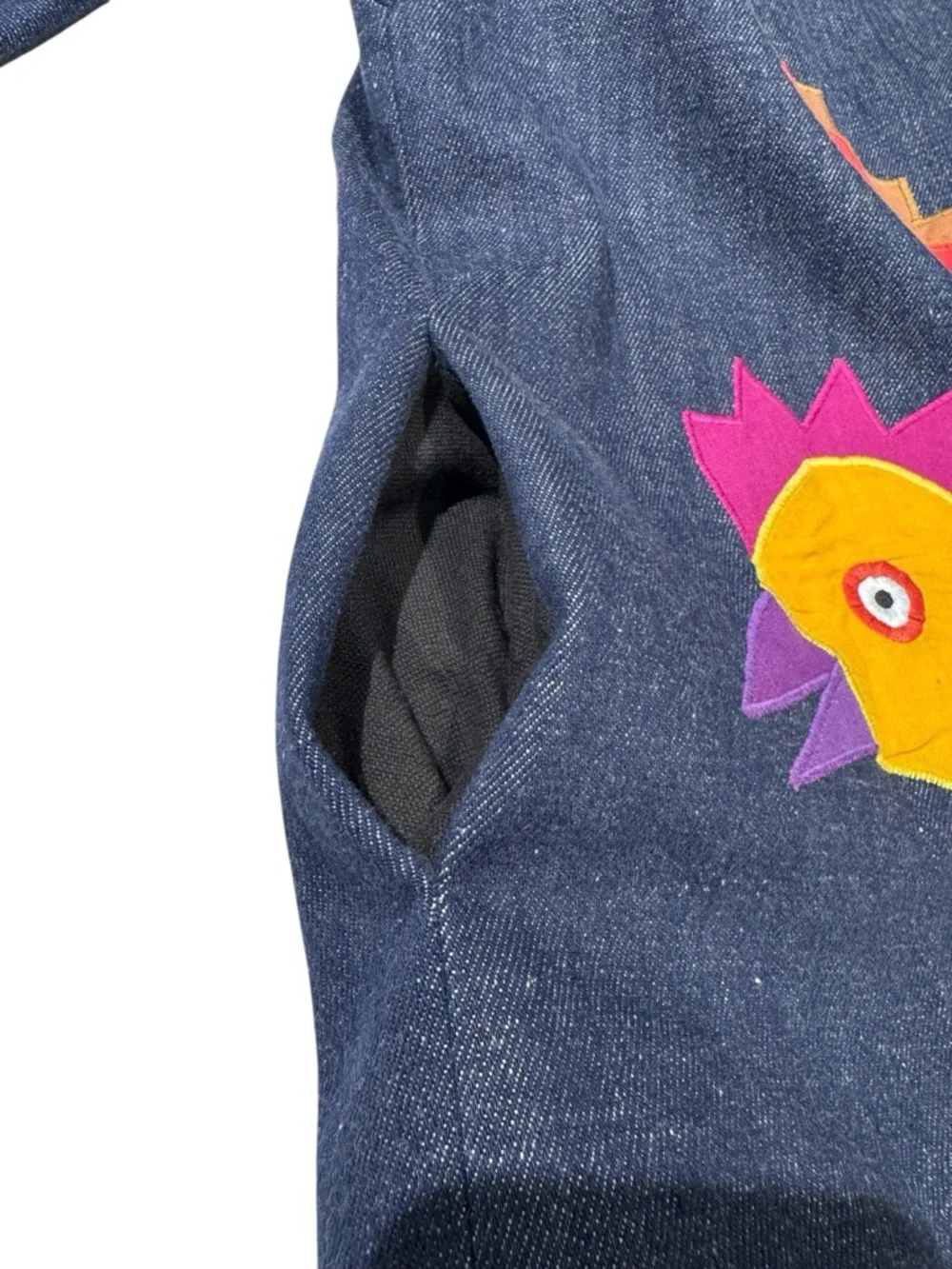 Vintage Girasol Mexican Whimsical Appliqué Denim Jacket Multicolor Animal Motifs